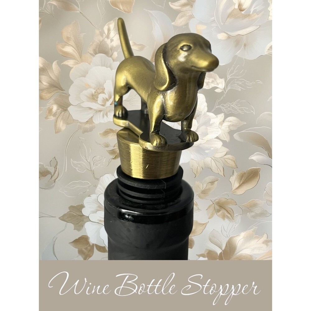 Doxie Weiner Dachshund Dog Wine Bottle Stopper in Gold